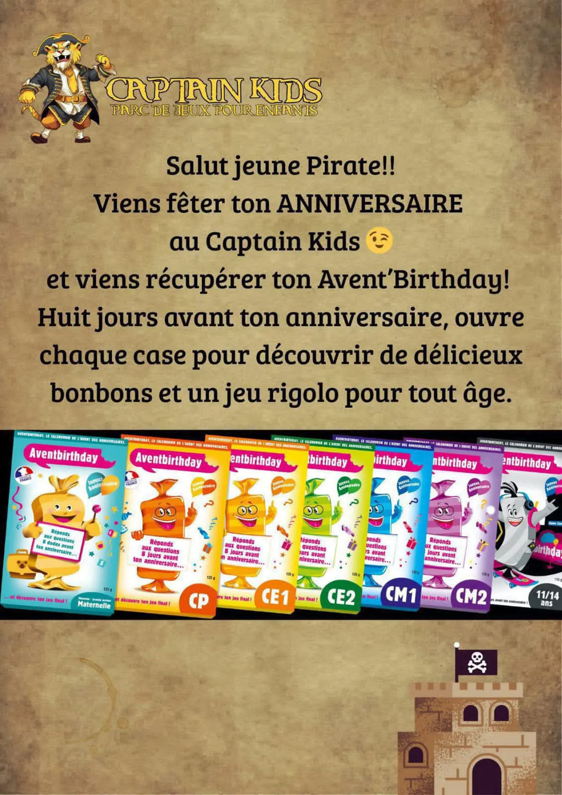 Affiche anniversaire Captain Kids et son calendrier de l'Avent'Birthday